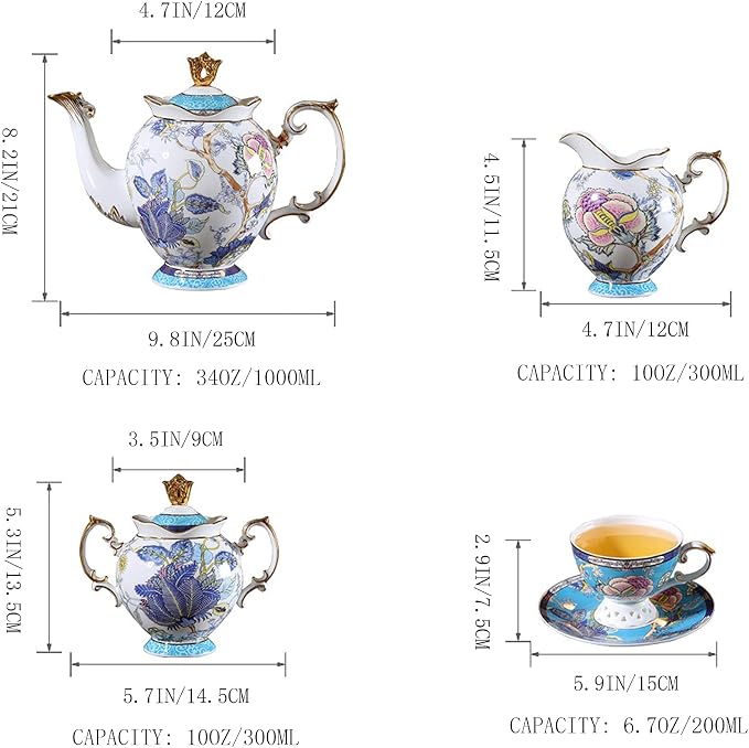 ACMLIFE Porcelain Tea Sets with 24K Gold, Vintage British English Afternoon Tea Sets for 6, Luxury Tea Sets for Women Party for Gifts Tea Sets for Adults Bone China