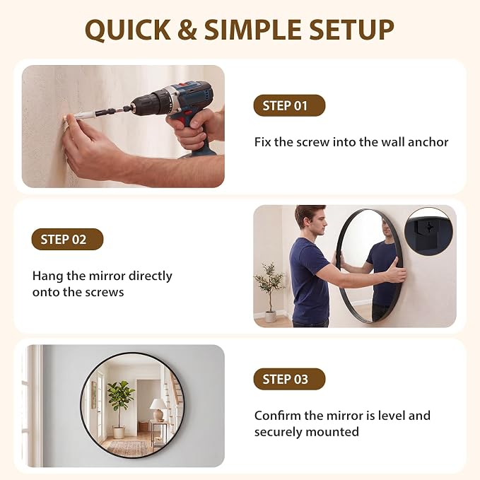 Sweetcrispy Bathroom Round Mirrors for Over Sink, 30 Inch Wall Circle Mirror with Matte Metal Frame, Modern Wall Mount Vanity Mirror for Home Decor, Living Room, Bedroom, Black