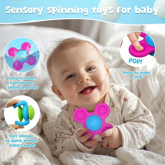 Suction Spinner Toys for Babies Silicone Baby Bath Toys for Kids Ages 1-3 Boy Girl Gift,Pop Spinner Sensory Toy for Baby Infant Suction Cup Toddler Travel Toy,Easter Basket Essentials