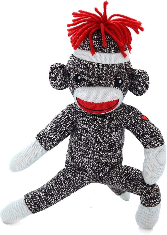 Plushland Adorable Sock Monkey 8 Inches Tall - Soft Realistic Plush Knitted Stuffed Animal Toy Gift - for Kids, Babies, Teens, Girls and Boys (Brown)