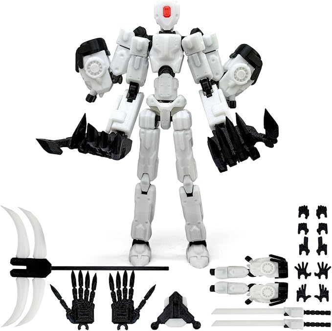 5.5Inch T13 Action Figure Assembly Completed, T13 3D Printed Action Figure Multi-Jointed Movable Robot Set,Collectors Desktop Decorations for Game Lovers Toys (White)