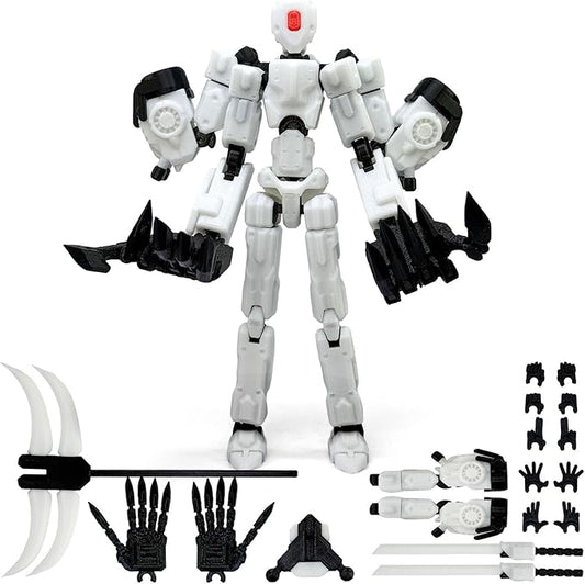5.5Inch T13 Action Figure Assembly Completed, T13 3D Printed Action Figure Multi-Jointed Movable Robot Set,Collectors Desktop Decorations for Game Lovers Toys (White)
