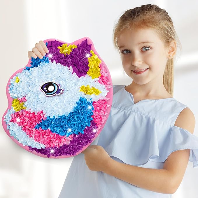 whatstem Plush Craft Unicorn Pillow, DIY Fabric Art Kits for Kids, No Sewing, Make Your Own Unicorn Pillow, Kids Creative Learning Activities, Fun with Bright Colors, Plush Animal Decompression Toys
