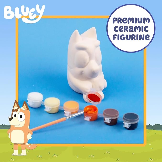 Bluey Paint Your Own Bingo Figurine, Paintable Ceramic Figure, Includes 6 Acrylic Paints, Paintbrush, Toys, Birthday Decorations, Party Favors, Kids Activities