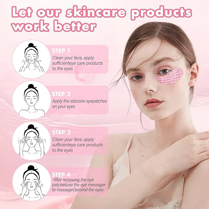 Under Eye Patches Silicone, 3 Pairs Reusable Under Eye Patches Mask Pad With Metal Cream Applicator, For Minimize Fine Lines Wrinkles, Visible Metal Case
