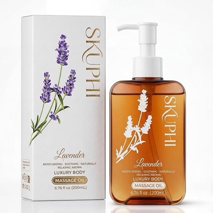 Body Oil for Massage, Lightweight Non Greasy Massage Oil for Relaxation & After Shower, Smooth Glide 6.76 Fl Oz (Lavender)