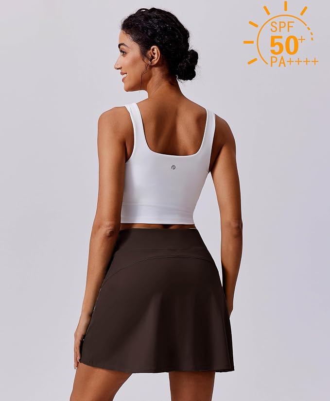 PINSPARK 17" Golf Skorts for Woman High Waisted Tennis Skirt with 4 Pockets | Lightweight, Quick Dry, 4-Way Strecth, Breathable, Tummy Control, UPF 50+ Athletic Skort for Workout, Pickleball, Gym, Casual