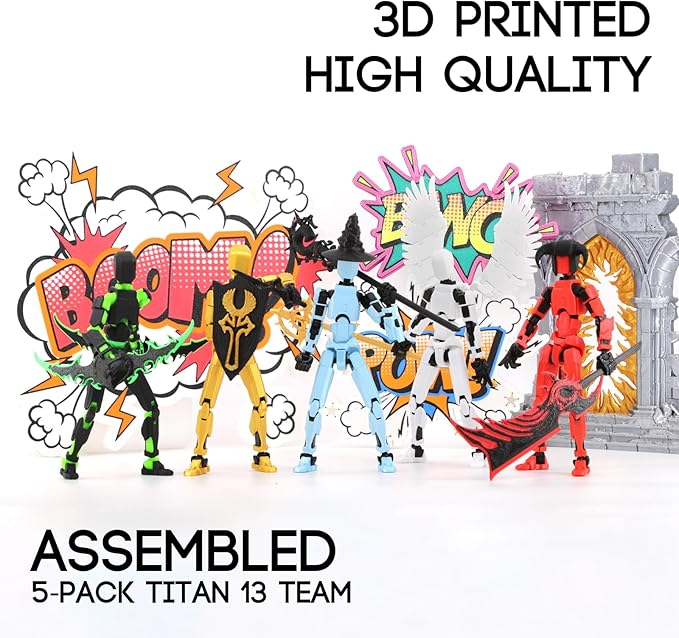 Titan 13 T13 Action Figure Assembly Completed, 5-Pack T 13 Action Figure, Lucky 13 Action Figure Articulated, Dummy Gift for Boys Desktop Decorations,muñeco de acción (Multicolored)