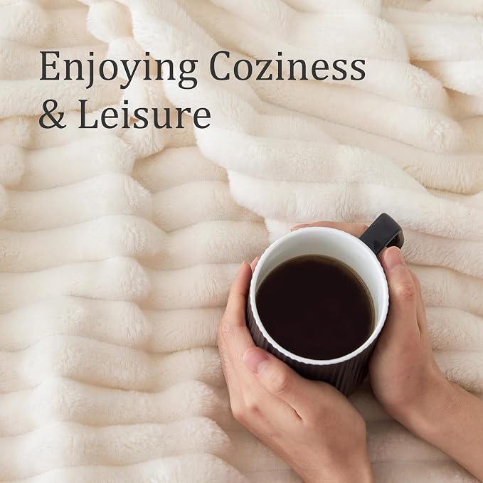 BEDELITE Ribbed Fleece Throw Blanket for Couch, Cream, 50"x60" | Ultra-Soft Plush Fleece, Cozy, Warm Yet Lightweight, Ribbed Texture, Home Decor, Machine Washable, Giftable, All-Season Use
