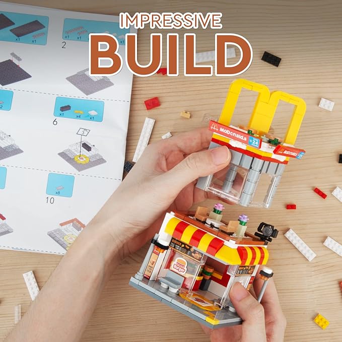 HIGH GODO City Street View Burger Shop Building Set, MOC Creative Model Set Creative Model Toys, Unique Home Decor, Ideas Birthday Holidays Toy Gift (244 Pieces)