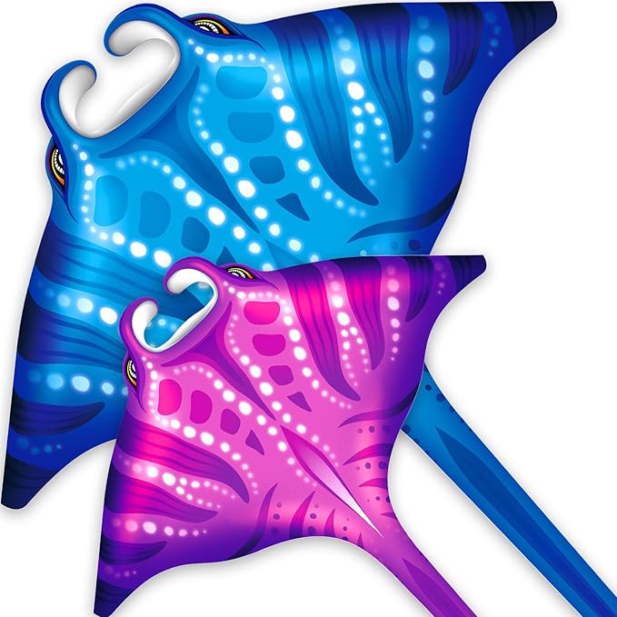 SGftre 3 Piece Set Butterfly Delta Octopus Kites for Kids and Adults，Easy to Fly for Outdoor Adults Children Line Kite for Kids Toy (Manta Ray 2-Piece Set(Blue,Pink), 2)