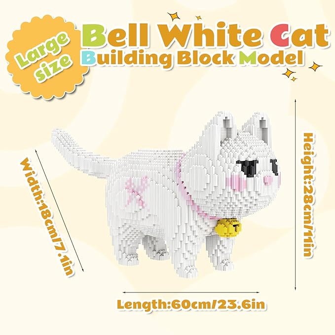 White Cat Micro Building Blocks Set Laegr Lovely Animal Model Kits Toys Gift for Adult and Kids 5760 Pieces