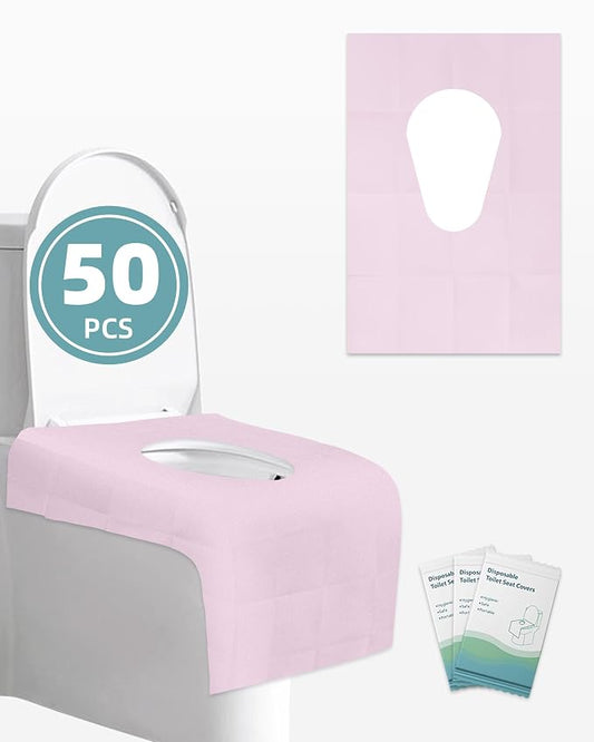 FOGOSO 50 Pack Disposable Toilet Seat Covers 16x24 Inch Extra Large Individually Wrapped Toilet Seat Shields Travel Accessories for Adults Kids-Pink
