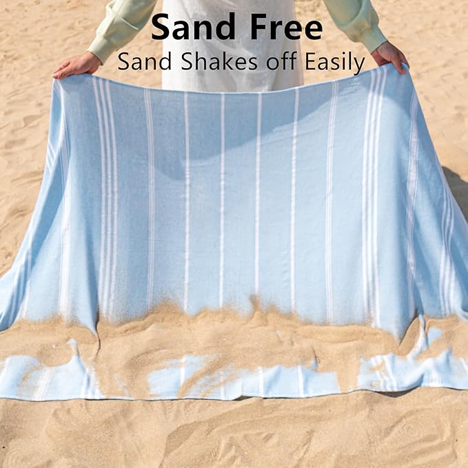 Aegero Turkish Beach Towel, 36"x71" Quick Dry Sand Free Oversized Bath Pool Swim Towel, Lightweight Travel Turkish Towels Vacation Essentials, Light Blue
