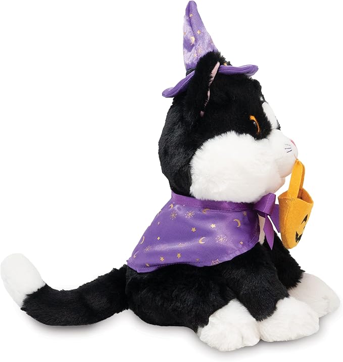 Cuddle Barn - Trick-or-Treat Tammy | Animated Halloween Tuxedo Cat Stuffed Animal Plush Toy, Dressed as Witch Twirls to I Want Candy, 9 inches