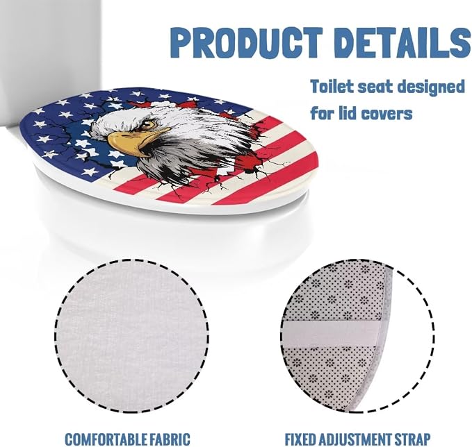 USA Eagle Poinsettia Toilet Seat Cover with Elastic Band for Bathroom Patriotic Decorations American Flag Toilet Tank Dust Cover Soft Toilet Seat Cover Universal for Most Toilet Bowl Lids