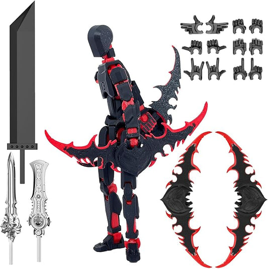 (Assembly Completed) T13 Action Figure Set, Titan 13 Robot Dummy 3D Printed robo 13 Action Figure Articulated, Lucky 13 Gift for Collectors Desktop Decorations (Black Red)