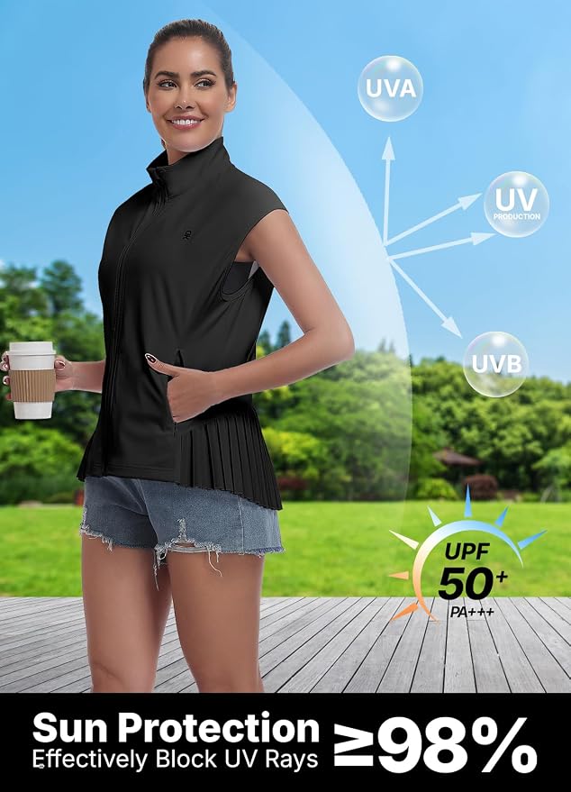 Little Donkey Andy Women's Golf Vest Outerwear | Pleated Hem Sleeveless Athletic Jacket for Running Yoga Tennis