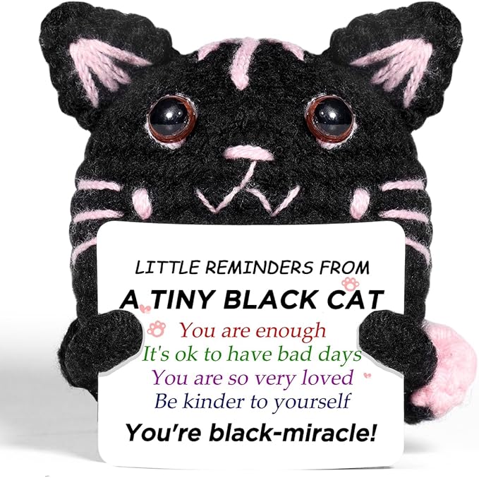 AICase Positive Black Cat Crochet Animals Emotional Support Nuggets Inspirational Knitted Unique Small Fanny Decorations Present Birthday Gifts for Women Men Her Him Sister Mom Dad Girls Boys Fans