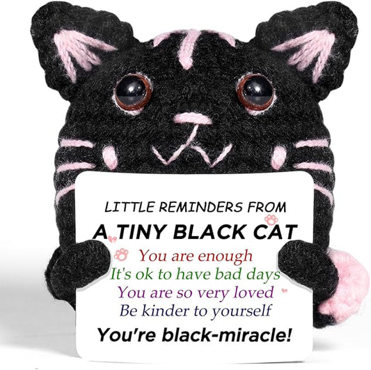 AICase Positive Black Cat Crochet Animals Emotional Support Nuggets Inspirational Knitted Unique Small Fanny Decorations Present Birthday Gifts for Women Men Her Him Sister Mom Dad Girls Boys Fans