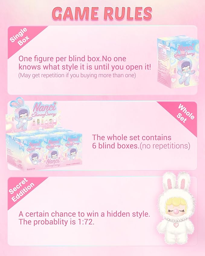 Rolife Nanci Bunny Stuffed Animal Plush Doll,8-11 Inches Cute Anime Blind Box Figures,Mystery Box Popular Soft Collectible Toy for Toddlers Baby Girls Women,Creative Christmas Birthday Gifts