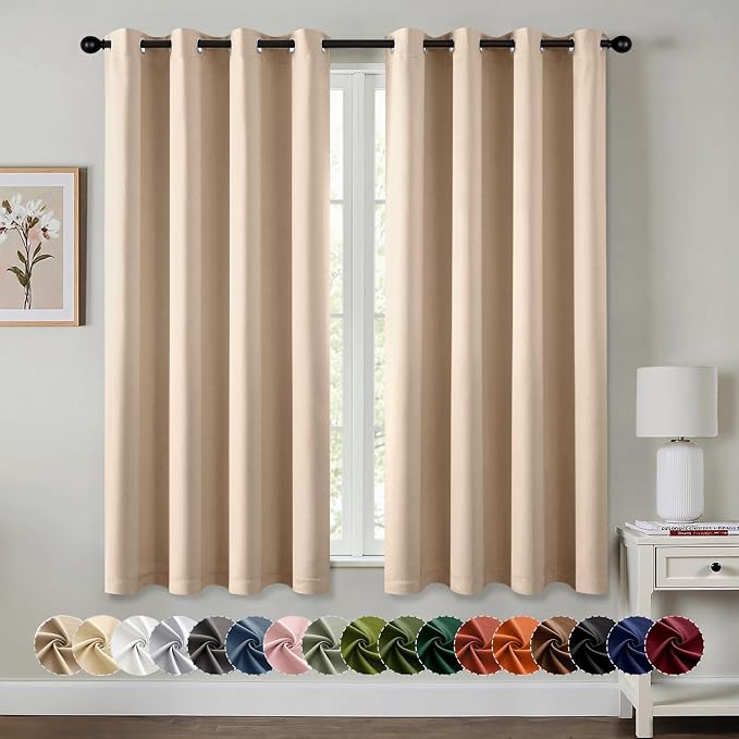 MIULEE Blackout Curtains for Bedroom 2 Panels 50 x 63 Inch Long Beige | Thermal Insulated, Living Room Darkening Grommet Drapes, Noise Reducing, Light Blocking Window Treatments