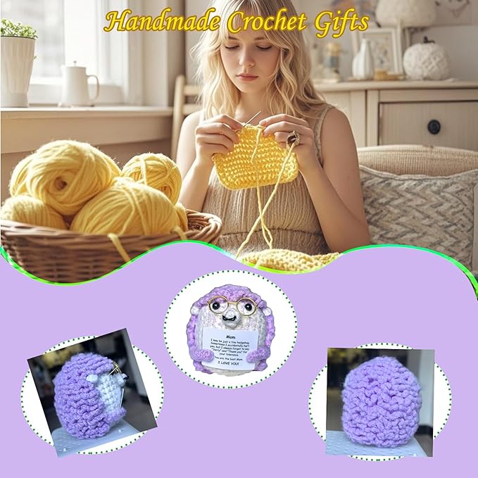 Crochet Easter Basket Stuffers Positive Hedgehog, Crochet for Friend Mom Grandma Dad Grandpa Daughter Son Mini Gifts, Emotional Coworker Sister Brother Support Small Birthday Gifts