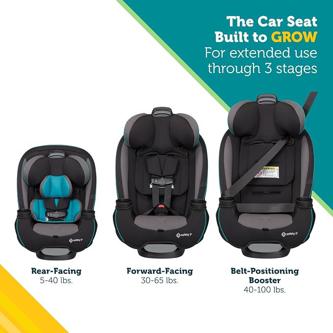 Safety 1st Grow and Go All-in-One Convertible Car Seat, Rear Facing, 5-40 lbs, Forward Facing (30–65 lbs), High Back Booster Seat 40-100 pounds, Green Gables