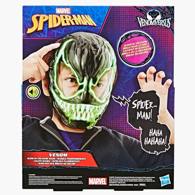 SPIDER-MAN Marvel VenomVersus Venom Glow-in-The-Dark Mask for Role Play, Super Hero Toys for Kids, Ages 5+