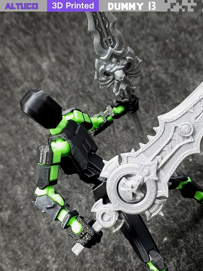 T13 Action Figure for Kids,3D Printed Titan 13 Figure with Multiple Accessories,Dummy 13 Desktop Decorative Toy(Black-Green)