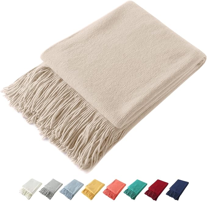 Homiest Taupe Knitted Throw Blanket with Fringe, 50x60 Inch | Pure Acrylic, Lightweight & Breathable, All-Season Use, Machine Washable, Wrinkle & Fade Resistant, for Couch Sofa And Bed