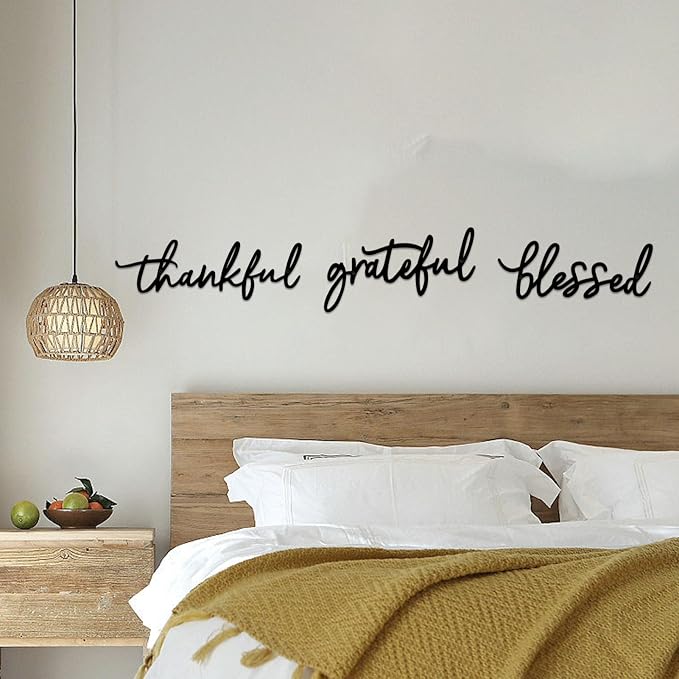 Thankful Grateful Blessed Letter Sign Metal Wall Decor, 3 Piece Black Letters Wall Art for Bathroom Bedroom Metal Words Wall Decor for Home Decor