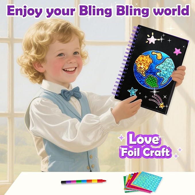 FUNNYB&G Foil Art Crafts for Kids Ages 4-8: Valentines Crafts for Kids 2026,Birthday Gift for Girls,Art and Crafts Supplies,Party Favors,Creative Toys for Girls Boys 4 5 6 7 8 9 Years Old (Space)