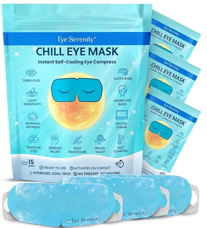 Eye Serenity CHILL Self Cooling Eye Mask for Puffy Under-Eyes, Dark Circles, Hyaluronic Acid Long-Lasting Cold Eye Compress, Mothers Day Gifts, Spa Relaxation and Self-care Gifts for Women & Men