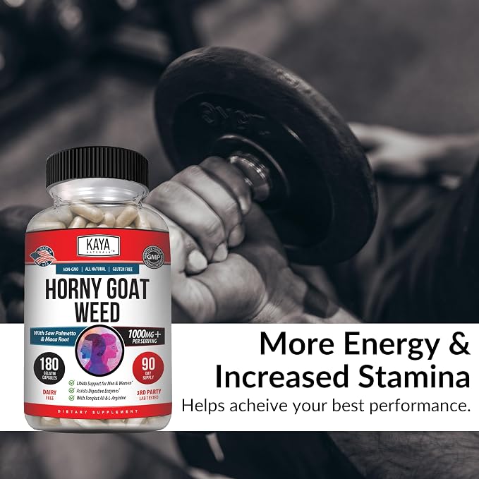 Kaya Naturals Horny Goat Weed Extract - Maca - Extra Strength Complex with Saw Palmetto Ginseng, Arginine Vitamin Supplement - Horny Goat Weed - 180 Count (Pack of 2)