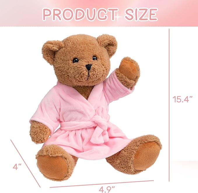 HollyHOME Pajama Bear Get Well Soon Teddy Bear in Bathrobe Plush Toy Birthday Bedtime Gift for Girls 16 inches
