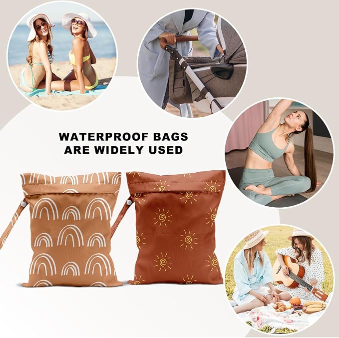 2 PCS Travel Laundry Bags 12x10 Inch, Waterproof Reusable Wet Bag with Two Zippered Pockets & Handle,Wet Dry Bag for Swimsuit Clothes Beach Pool Gym Stroller Yoga Toiletries Daycare Organizer