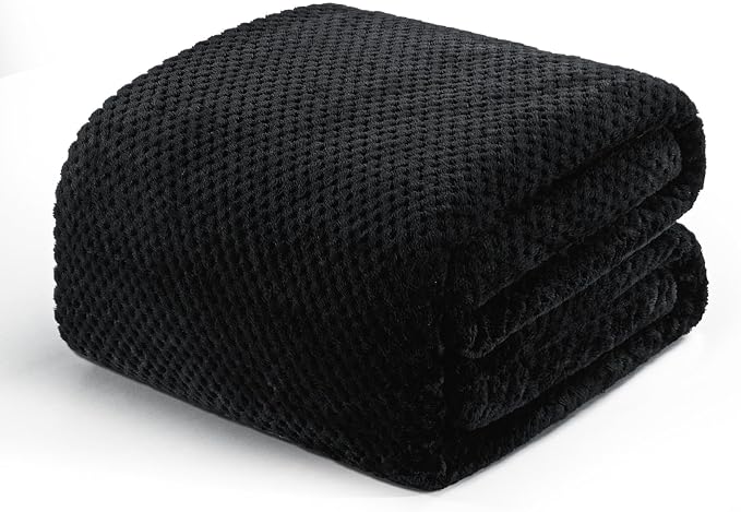 Exclusivo Mezcla Soft Waffle Fleece Bed Blanket Twin XL Size, Black | Lightweight Plush Blanket for Bed, Couch, Sofa, Cozy Fluffy Design for Bedroom, Guest Room, All Season, 90x66 Inches