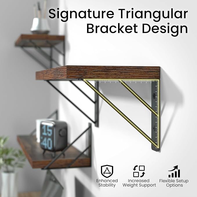 BAYKA Wall Shelves for Bedroom Decor, Floating Shelves for Wall, Display Mounted Rustic Wood Shelf for Books,Plants,Corner Shelves for Bathroom,Kitchen,Living Room(Rustic Brown，23in，Set of 4)