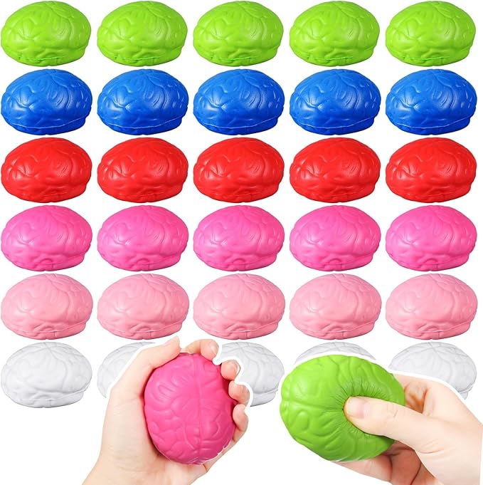 Jenaai Brain Stress Ball Halloween Squeeze Toy 2.76 Inch PU Hand Muscle Exercise Pressure Ball Funny Stress Relief Toy for Adults Improving Grip Strength Release Pressure(Colorful)