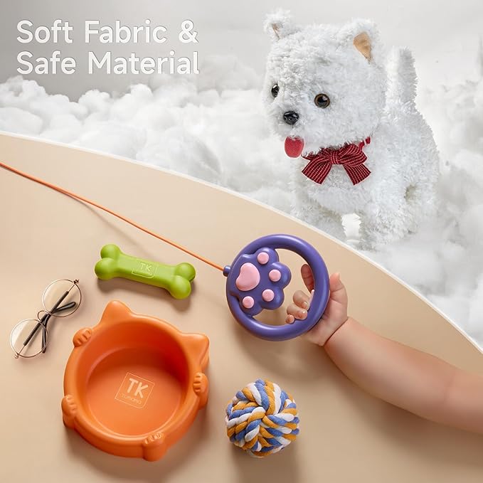 Electronic Dog Toy Pet with Leash, Remote Control Interactive Robot Dog, Dress Up Plush Puppy with Walking, Barking, Tongue Licking, Tail Wagging, Walking Puppy Toys for Age 3+ Kids