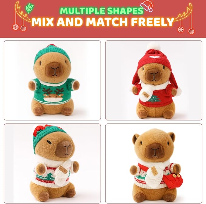 10.2" Red Capybara Plush Toy with 9 Clothes and Accessories Super Soft Capybara Stuffed Animal for Kids Girls Boys