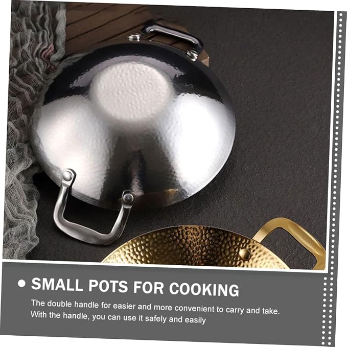 PRETYZOOM Double Handle Hammered Wok Pot Stainless Steel Cooking Pan for Korean BBQ and Home Use Small Metal Kitchen Pot with Sturdy Construction