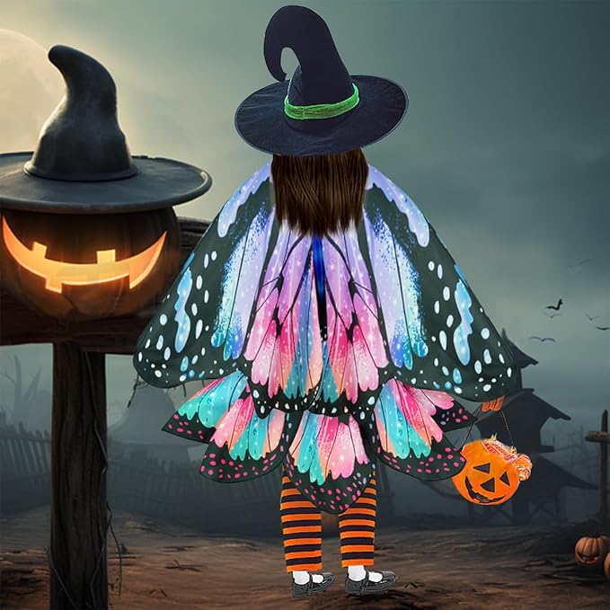 Kids Butterfly Wings Costume for Girls Fairy-Wings Toddler Dress Up Play Costumes Butterfly Skirt Set Mask Party Favors Gifts（Blue & Red）