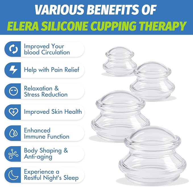 ELERA Silicone Cupping Therapy Set – Transparent Massage Cups in 4 Sizes (XL, L, M, S) for Body Relaxation, Cellulite & Home Wellness (Gourd Shape 4-Pack)