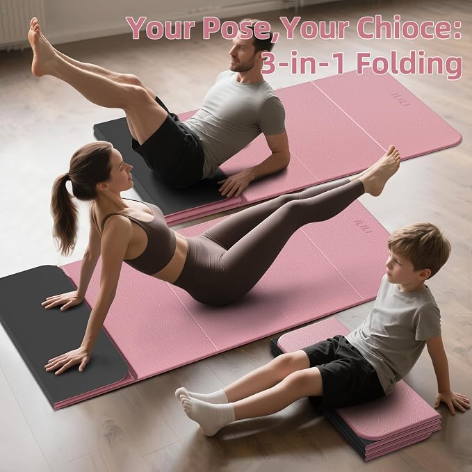 ILILI Foldable Yoga Mat, 10mm Thick, TPE Material, Extra Long 75"L x 26"W, Soft and Comfortable Folding Mat 0.4 Inches, Easy to Carry and Store, 190*66cm Portable Multi-Functional Use for Yoga, Home Exercise & Outdoor