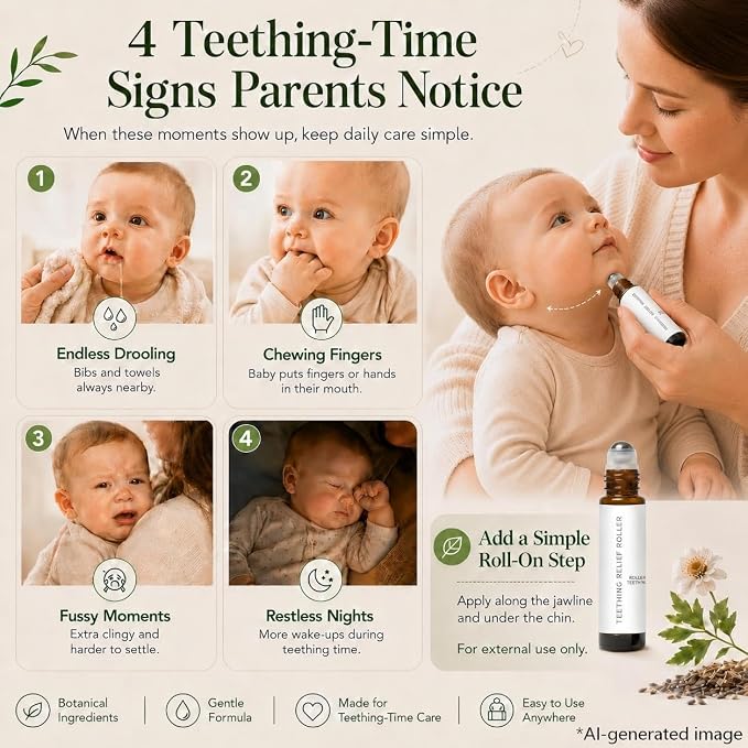 Teething Roller for Babies, Chamomile Baby Roll-On for Teething-Time Daily Care, Easy-Glide Rollerball Applicator, Portable Baby Care Roller 10ML 2 Pack