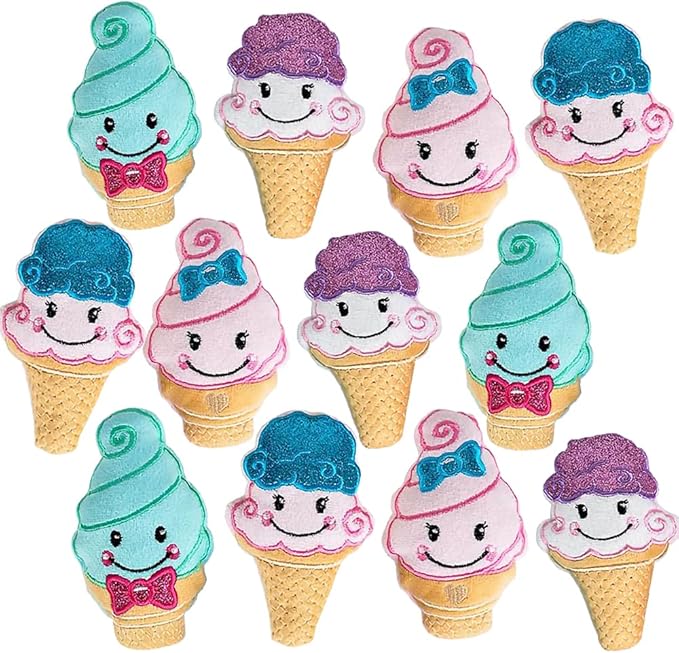 ArtCreativity Plush Ice Cream Cone Toys for Kids, Set of 12, Soft and Cuddly Soft Stuffed Toys, Includes Assorted Colors and Designs, Plush Party Favors for Kids, Cute Ice Cream Theme Decorations