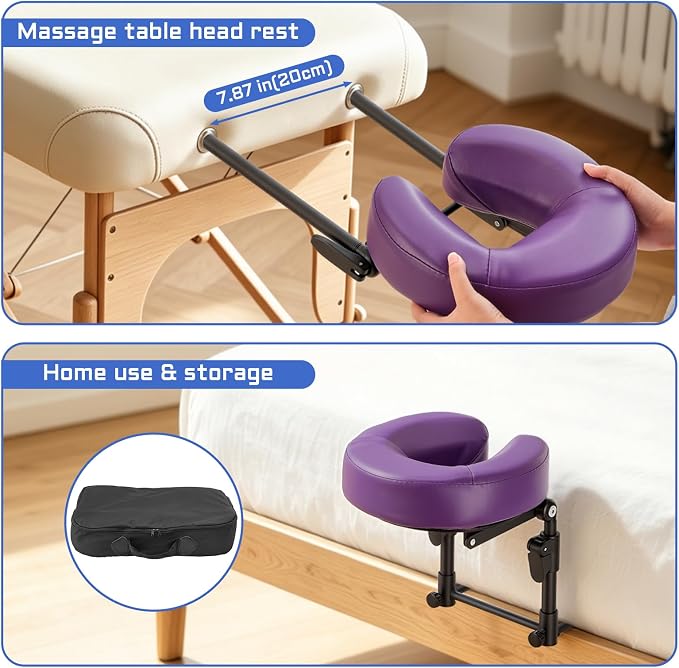 Massage headrest for Bed with Storage Bag Mattress Top Massage Kit | Adjustable Massage Face Cradle at Home for Massage SPA Foldable & Portable Face Down Pillow After Eye Surgery (Purple)
