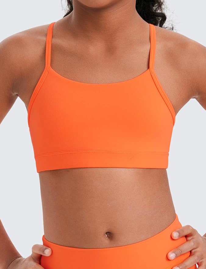 CRZ YOGA Girls Butterluxe Y Back Sports Bra - Yoga Athletic Casual Tops Scoop Neck Spaghetti Strap Padded Crop Kids Teen
